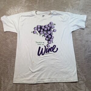 VTG Squeeze Me‎ Make Me Wine Shirt Sz Lg Puff Print Grape Graphic Funny 90s Tee